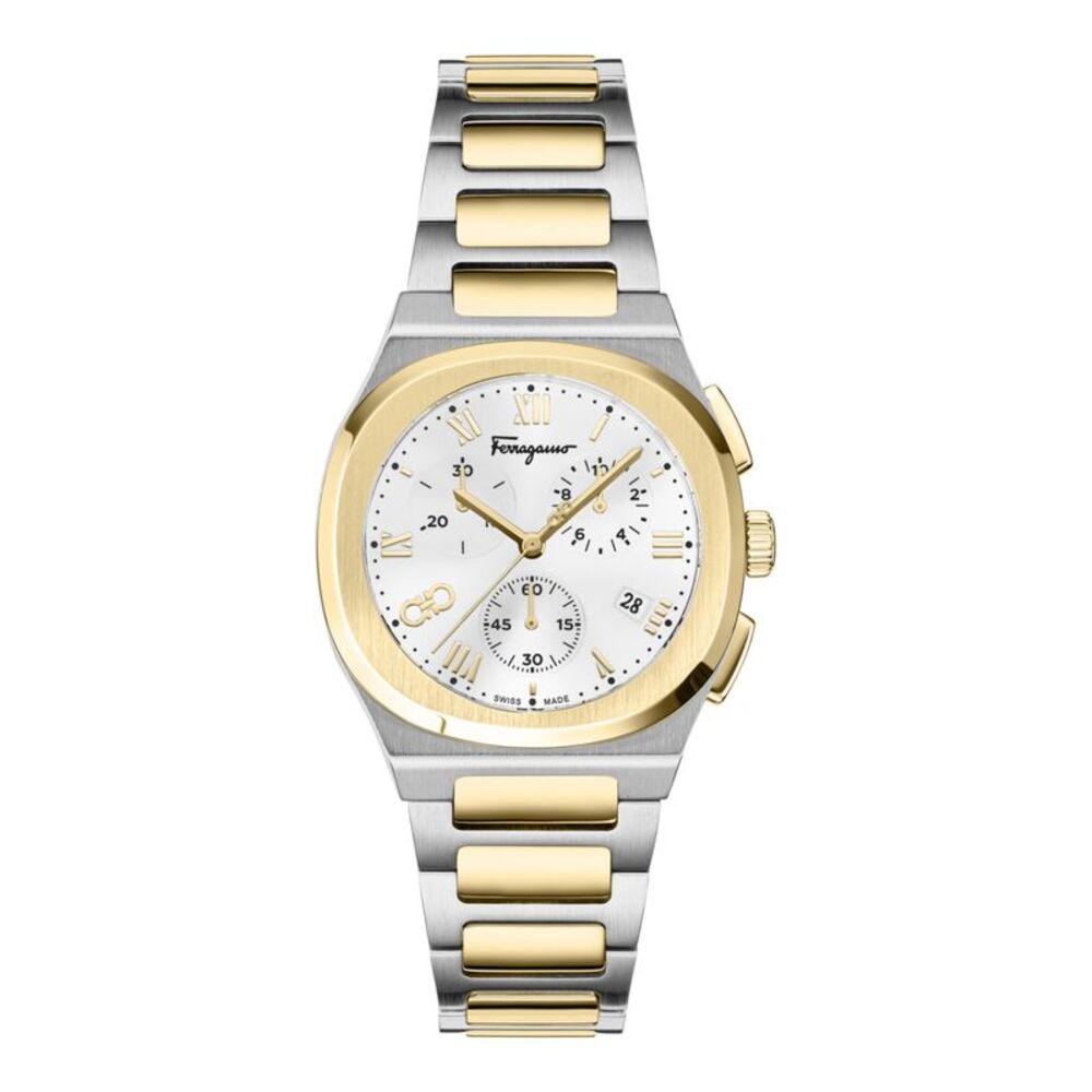 Ferragamo  Elliptical Chronograph Watch Two Tone Mens